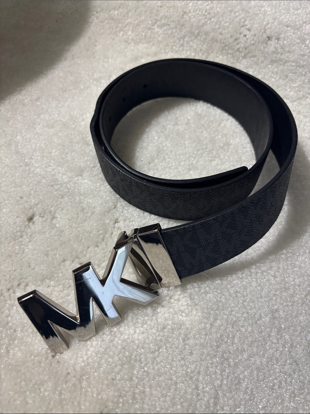 Michael Kors Black Strap Belt with Silver MK Buckle